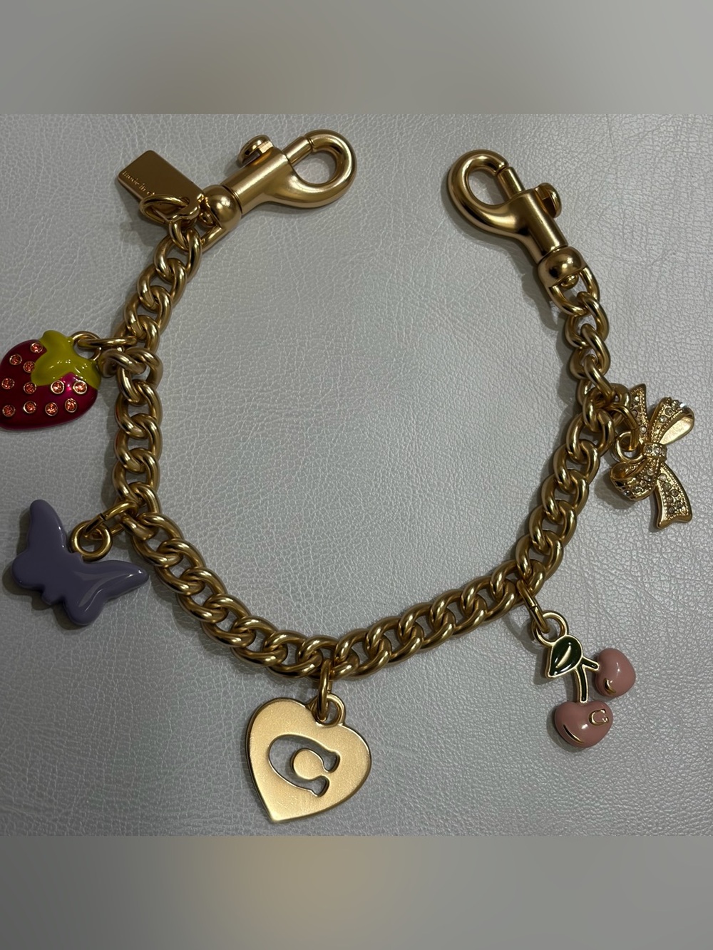 COACH CW663 Gold Swagger Chain Charm Cherry Butterfly Strawberry Bow NWOT